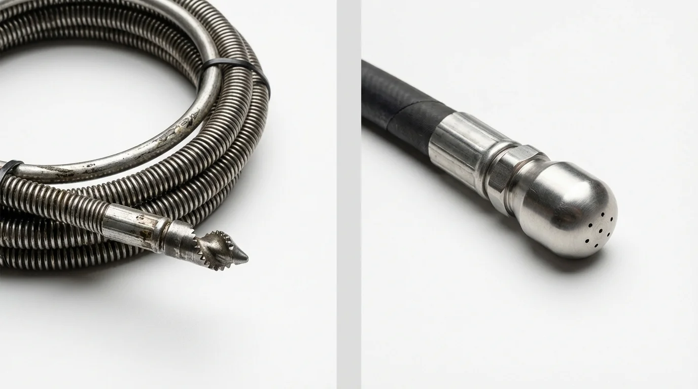 Drain snake cable and hydro jetting nozzle used for drain cleaning in South Gate, CA