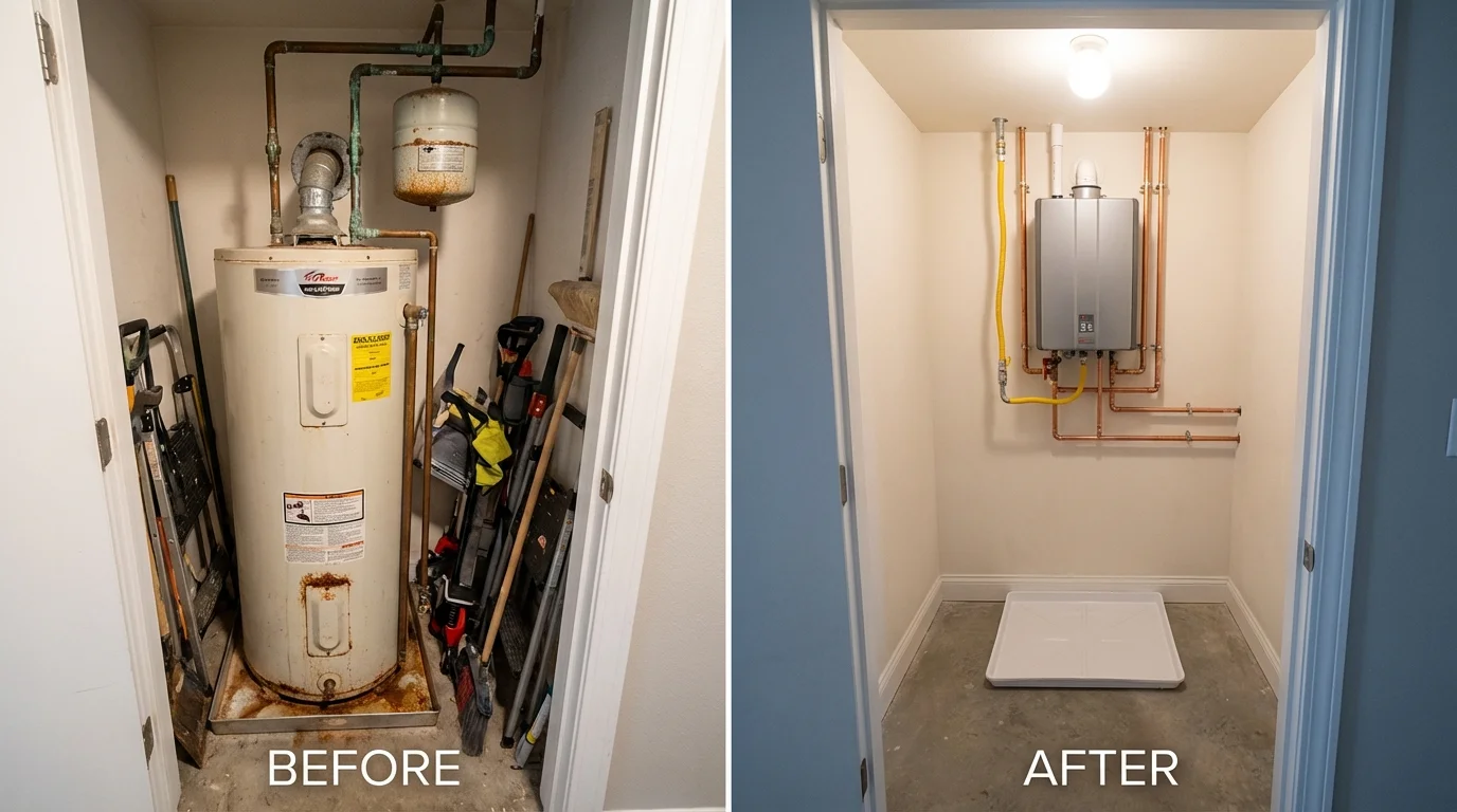 Tank water heater versus wall-mounted tankless unit comparison for South Gate, CA homeowners